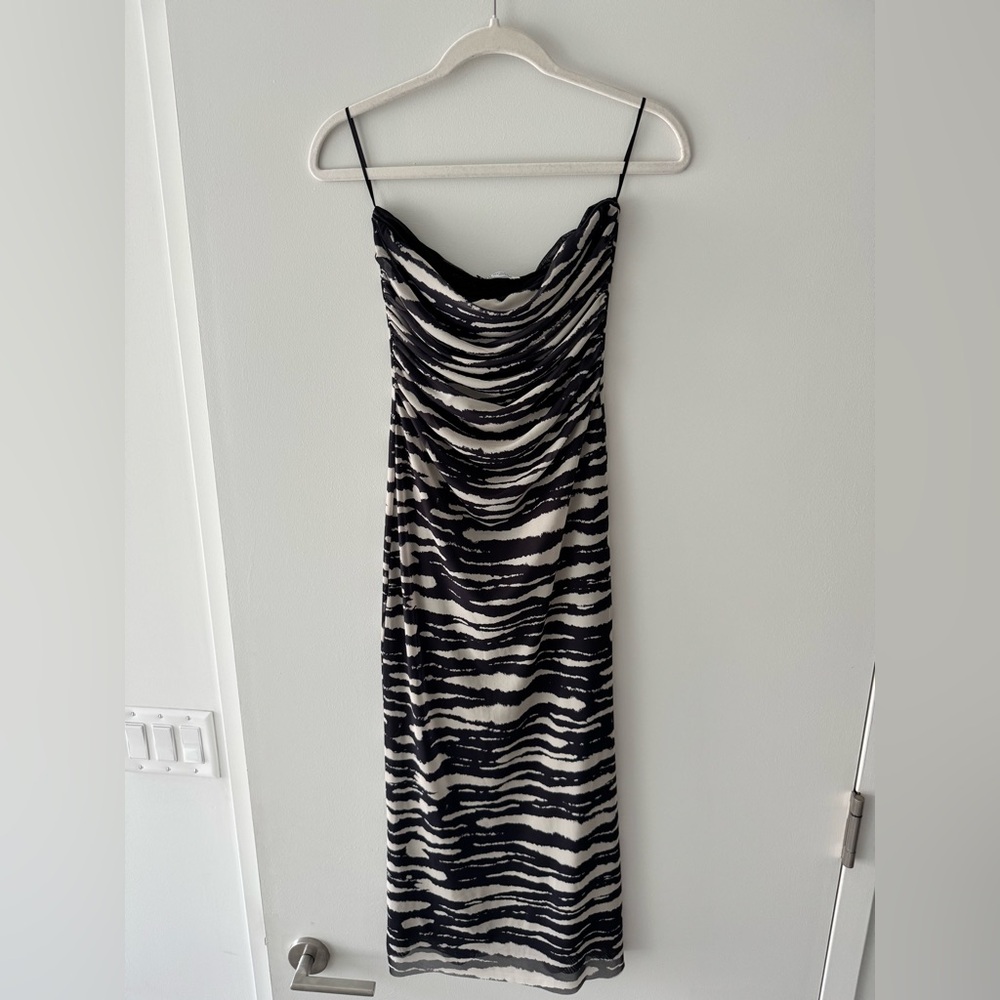 Zara Black & White Tulle Zebra Midi